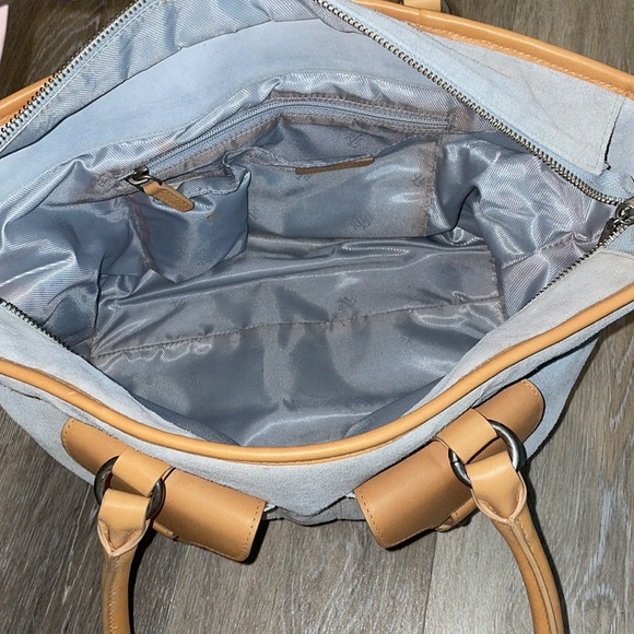 Lauren Ralph Lauren Blue Suede Tan Leather Sample bag Buffy Vintage 2005 - Picture 9 of 12